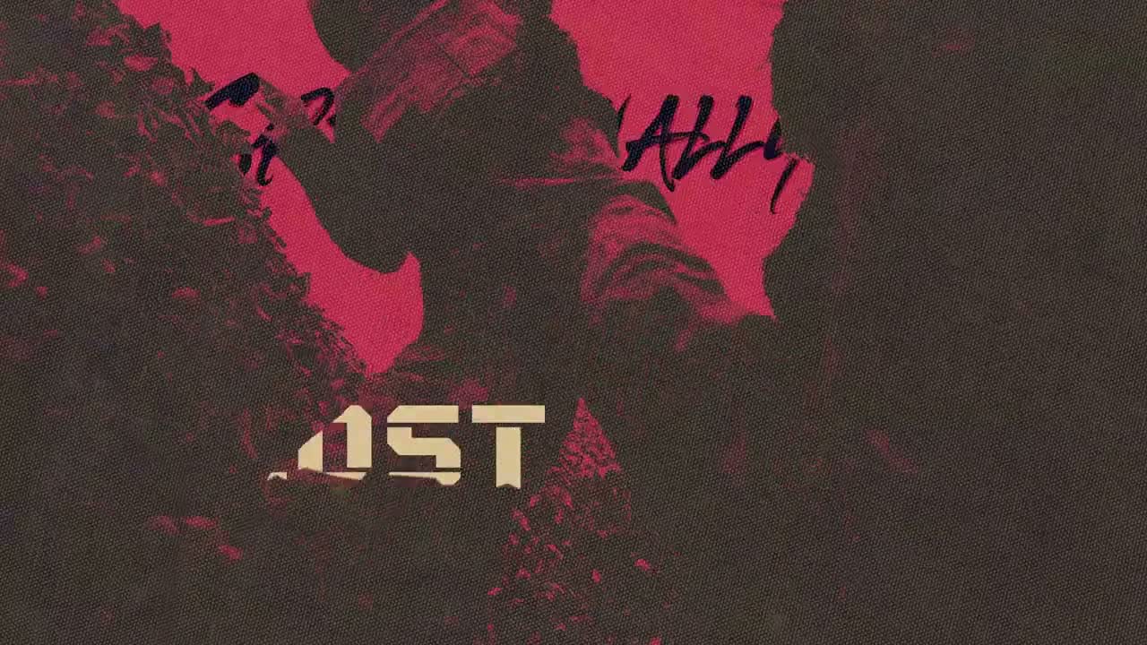 Red and black textured collage with large condensed lettering and silhouettes.