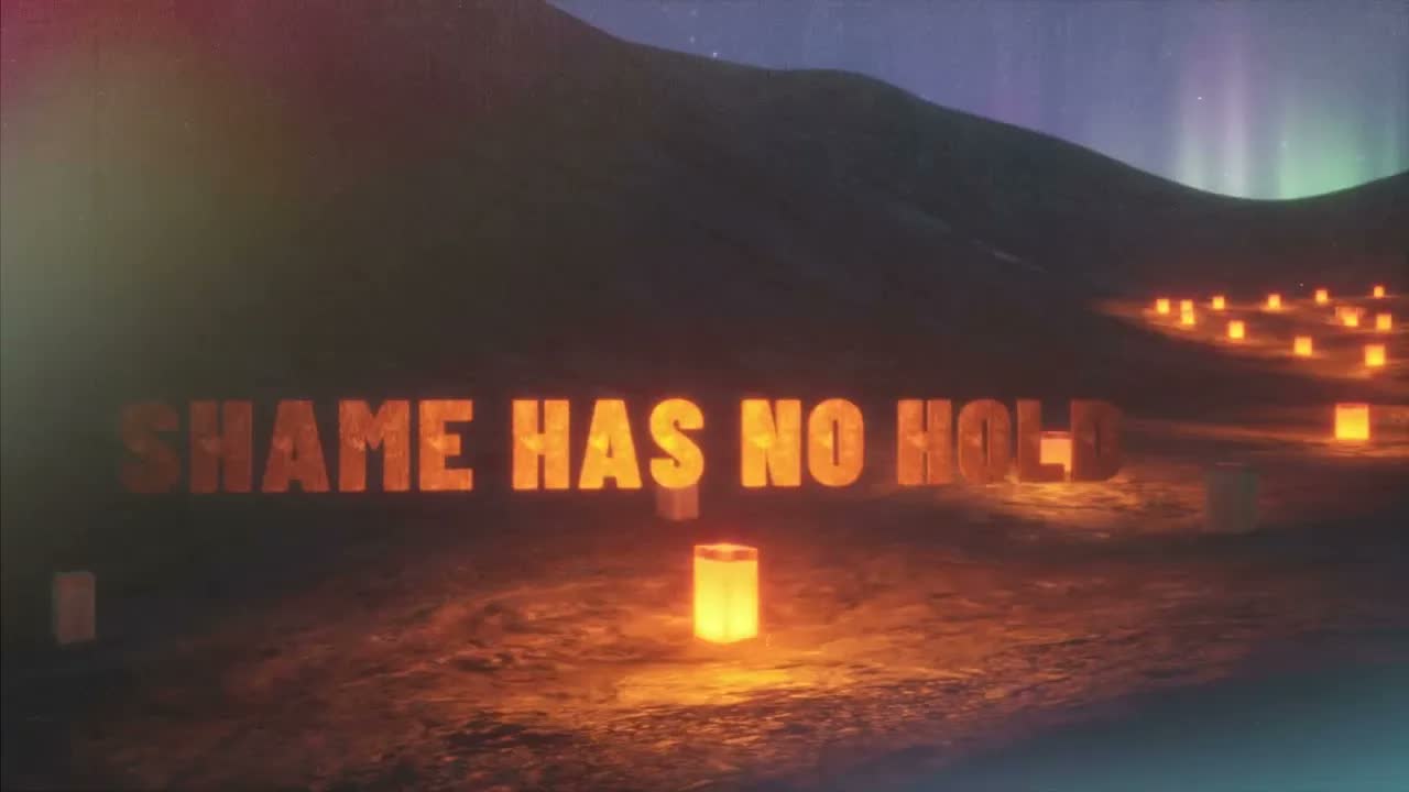 Glowing orange typography in a dark atmospheric landscape.